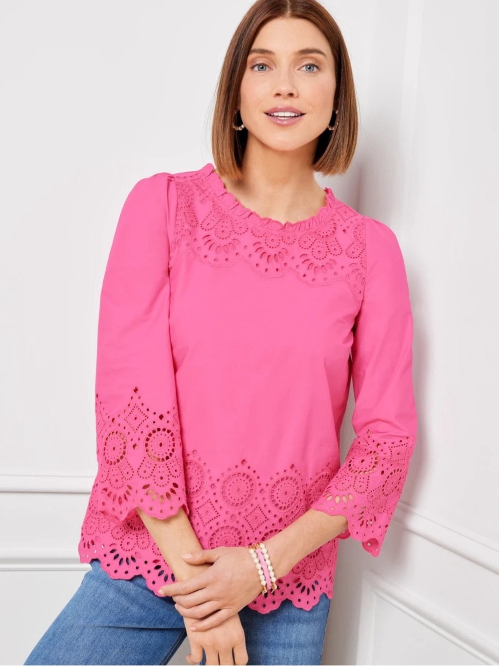 Talbots Pink Scalloped Eyelet Top